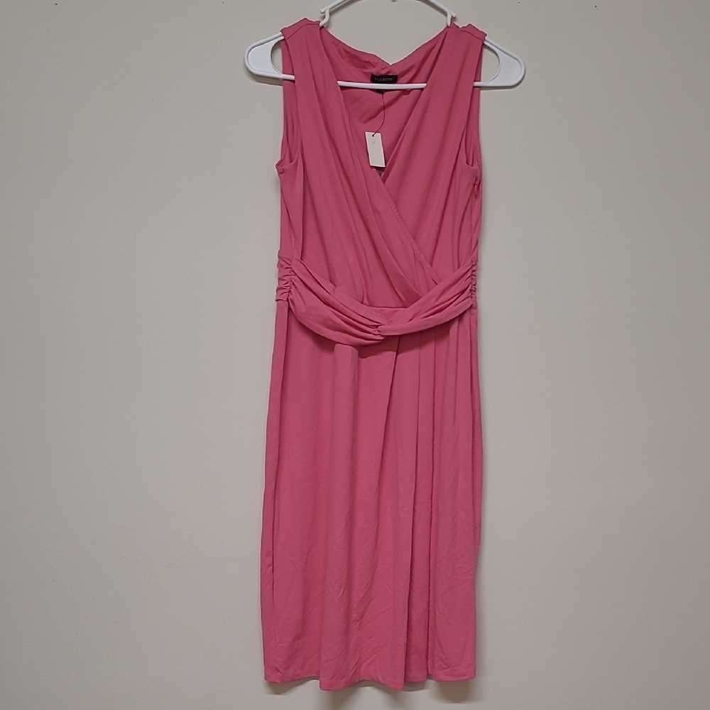 Talbots Pink Ruched Wrap Midi Dress